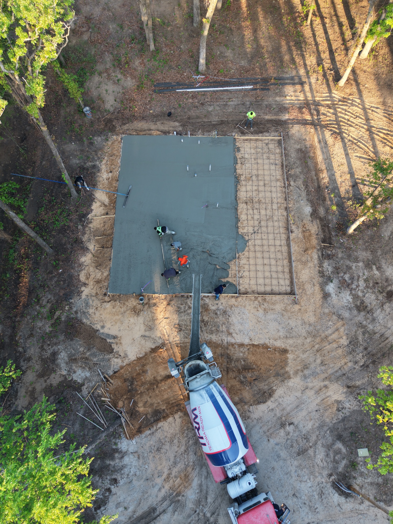 Aerial View — Slab Pour with Pump Truck
